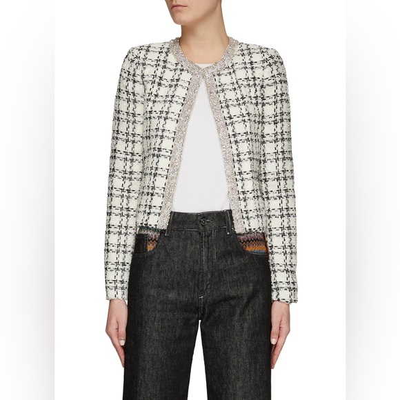 NWT $795 Alice Olivia Kidman Crystal-Embellished Tweed Jacket - Picture 1 of 10